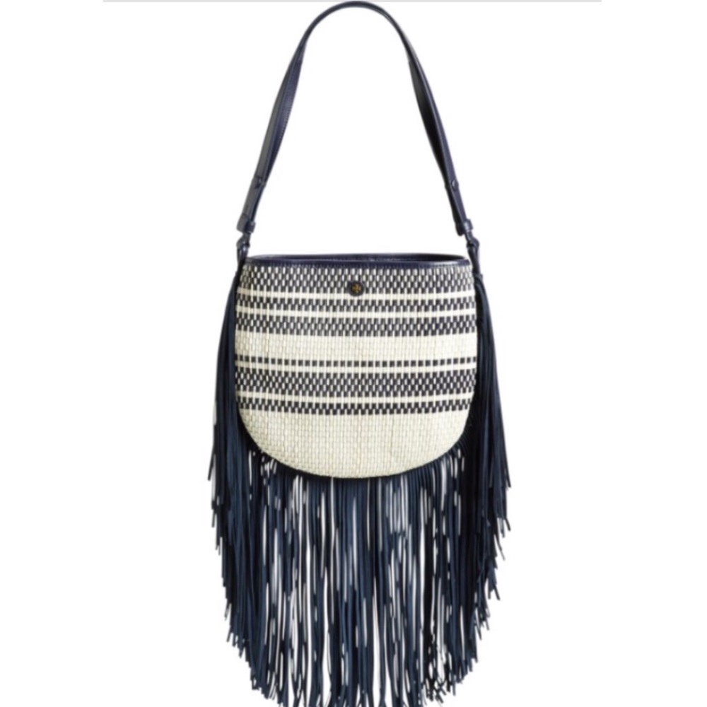 Tory Burch Woven Leather Fringe Crossbody
